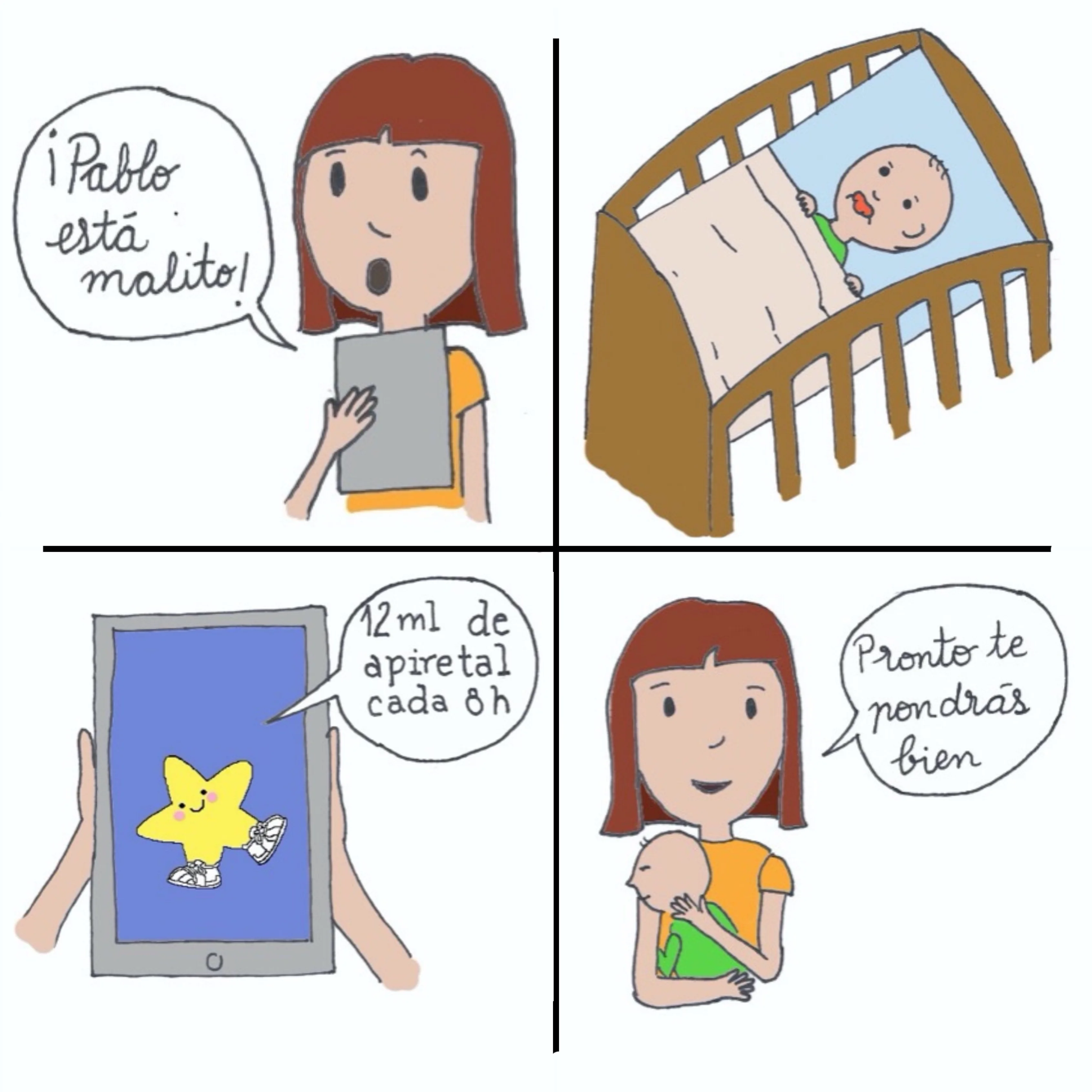 Viñeta de un profesor cuidando a un bebe